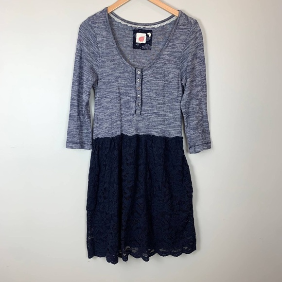 Anthropologie Lilka Marya Navy Lace Striped Henley Dress - Picture 3 of 10